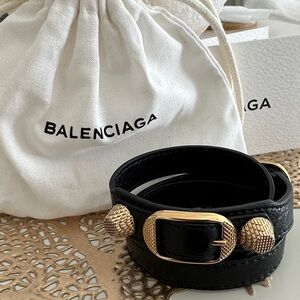 Balenciaga Black wrap around leather bracelet gold accents UNISEX